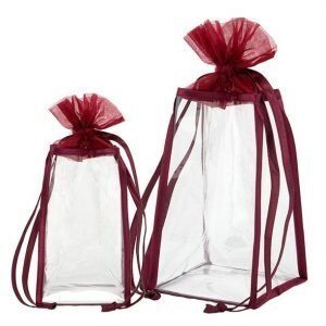 Bolsas de vinilo suave con parte superior de organza, bolsas de cosméticos al por mayor
